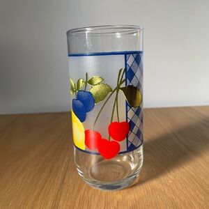 Set of 4 Fruit with Blue Gingham Pattern Highball Glasses